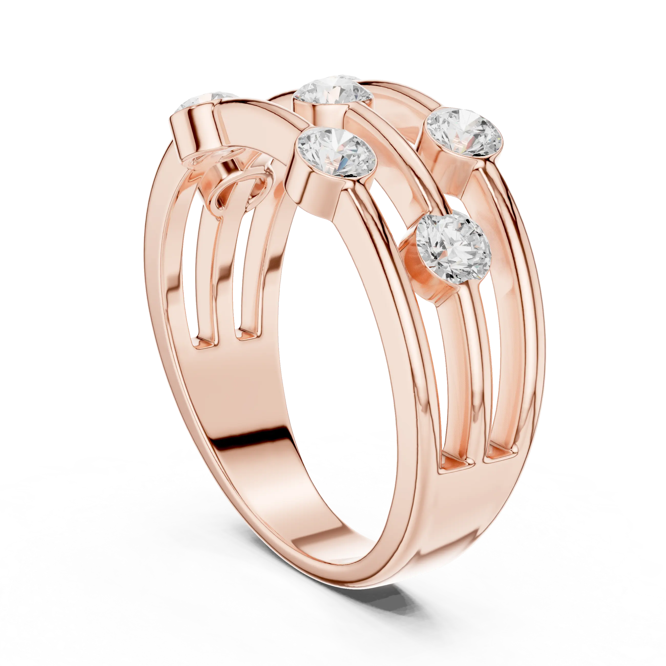 10K White Gold Multi-Row Bezel Diamond Statement Ring