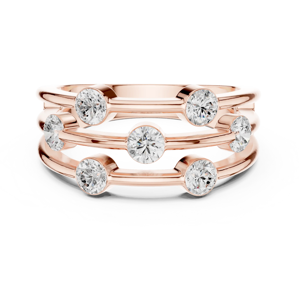 10K White Gold Multi-Row Bezel Diamond Statement Ring