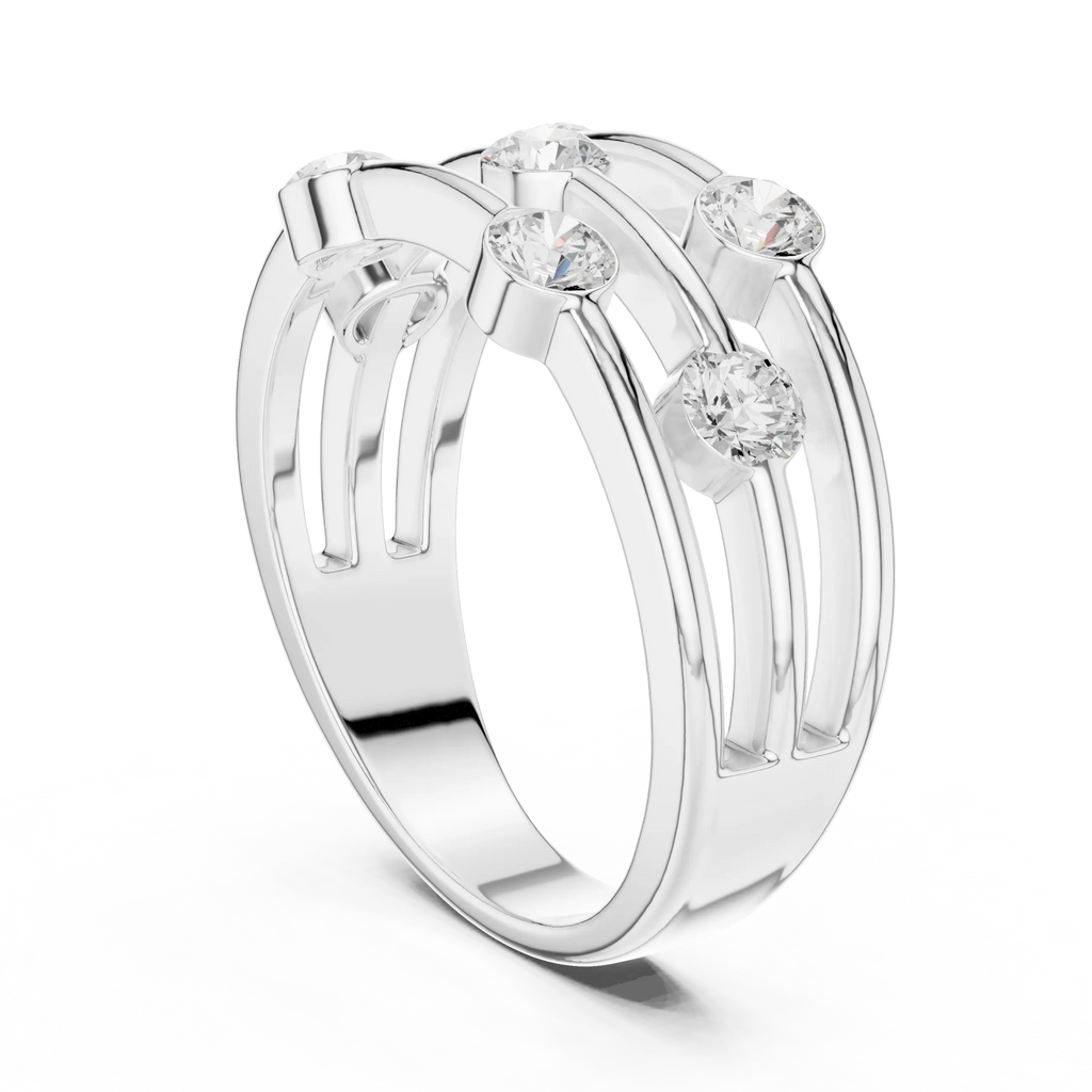 10K White Gold Multi-Row Bezel Diamond Statement Ring