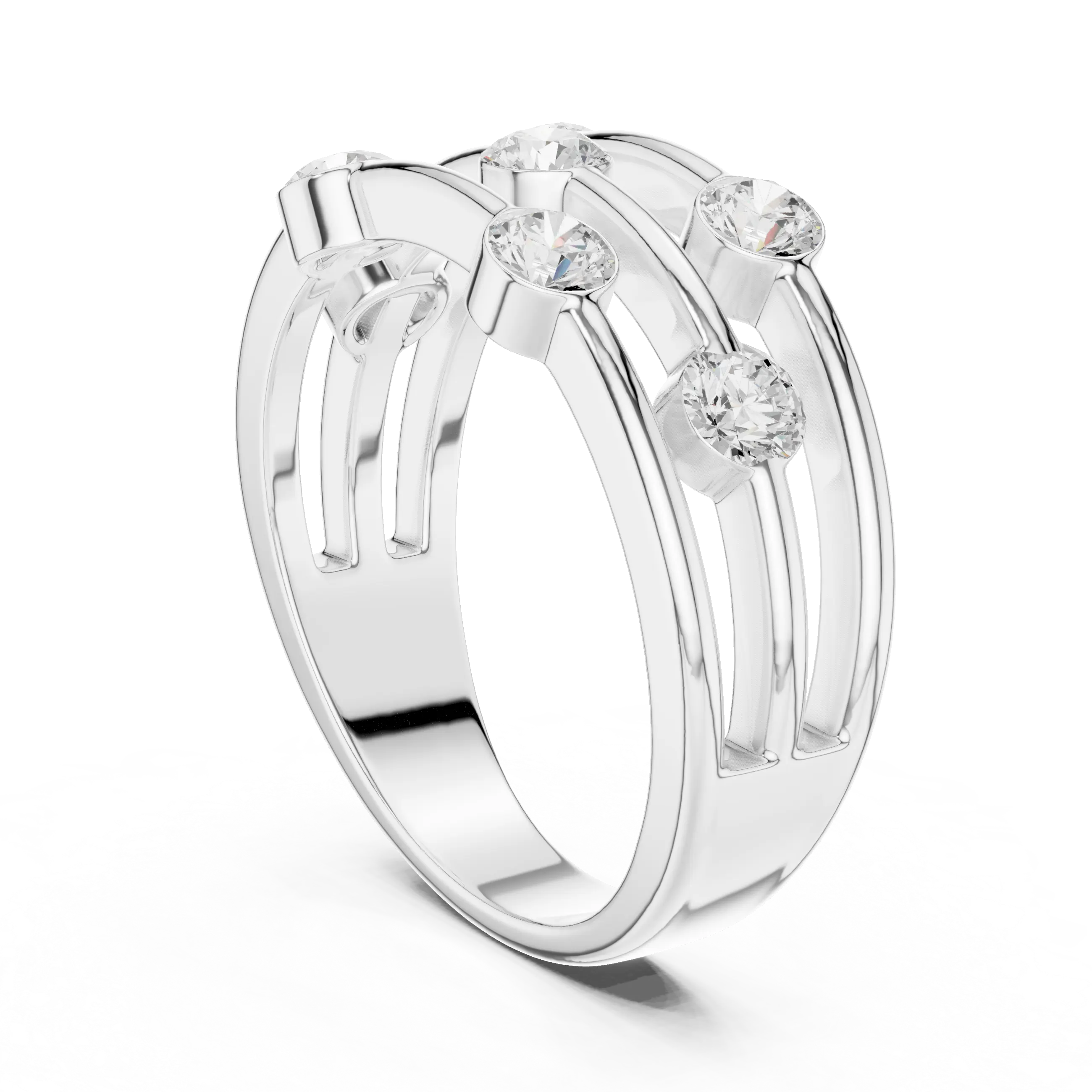 10K White Gold Multi-Row Bezel Diamond Statement Ring