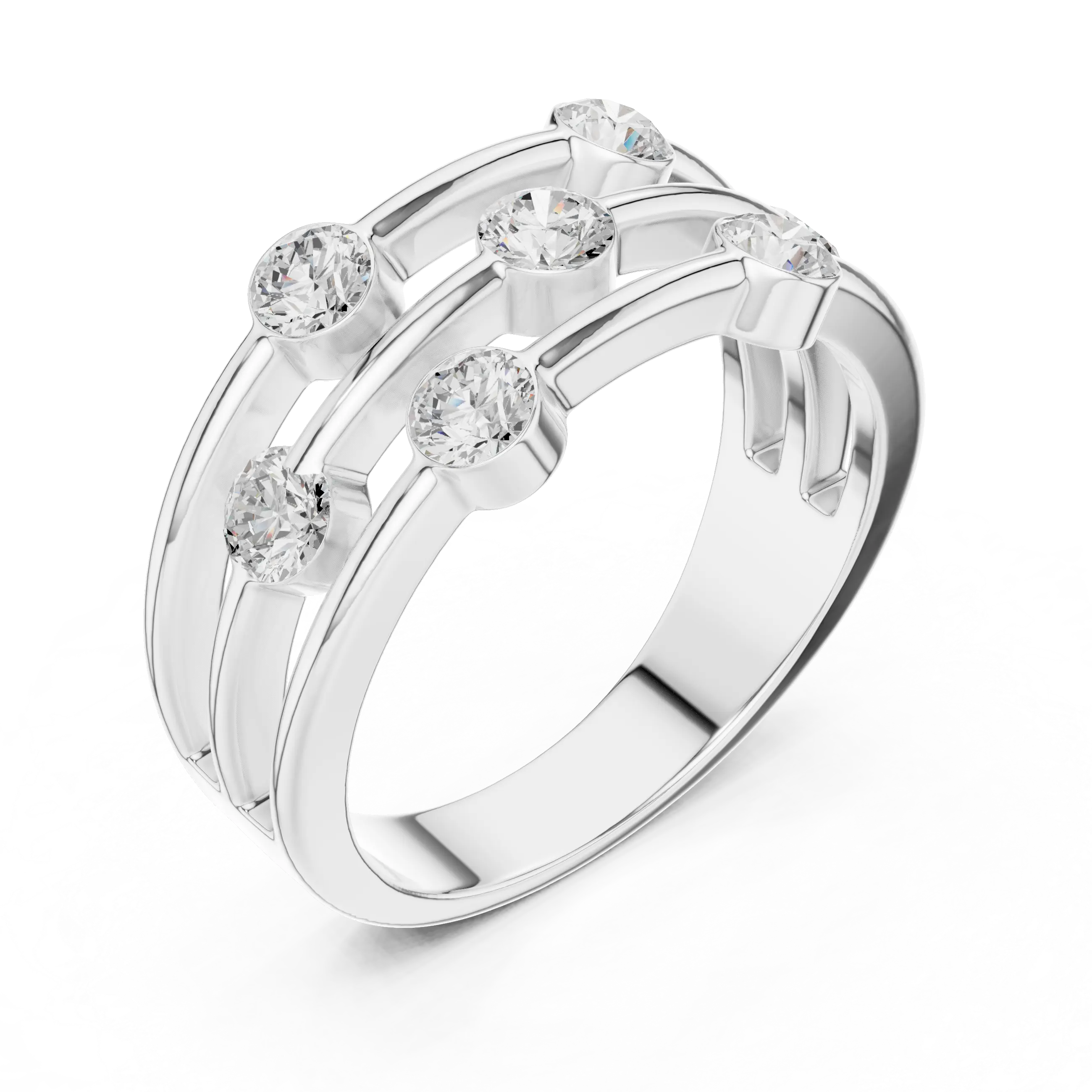 10K White Gold Multi-Row Bezel Diamond Statement Ring