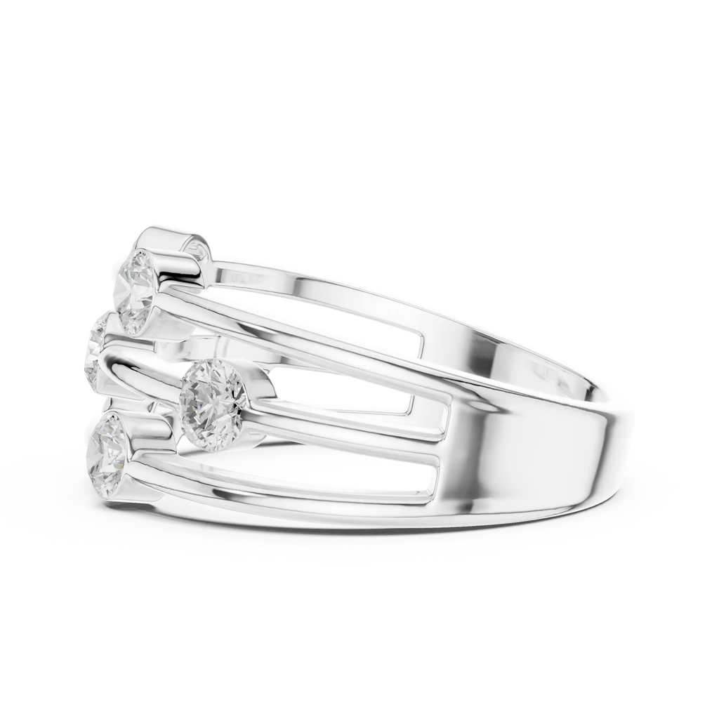 10K White Gold Multi-Row Bezel Diamond Statement Ring