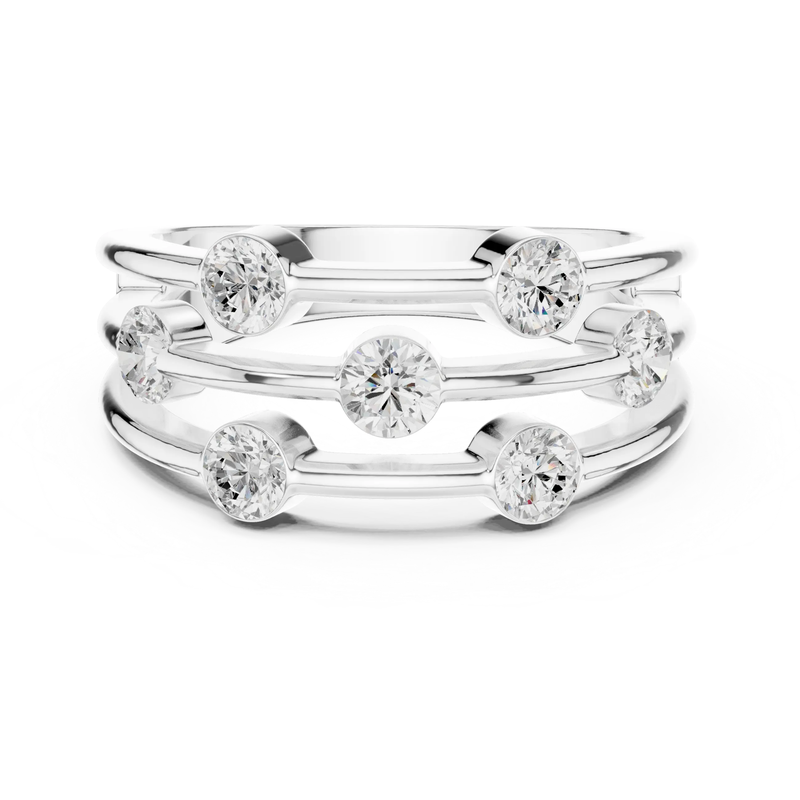 10K White Gold Multi-Row Bezel Diamond Statement Ring