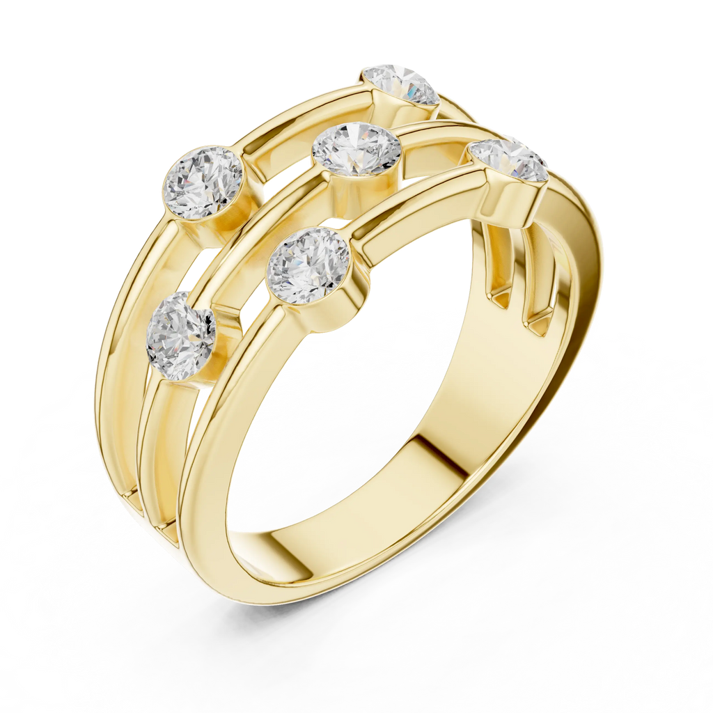 10K White Gold Multi-Row Bezel Diamond Statement Ring