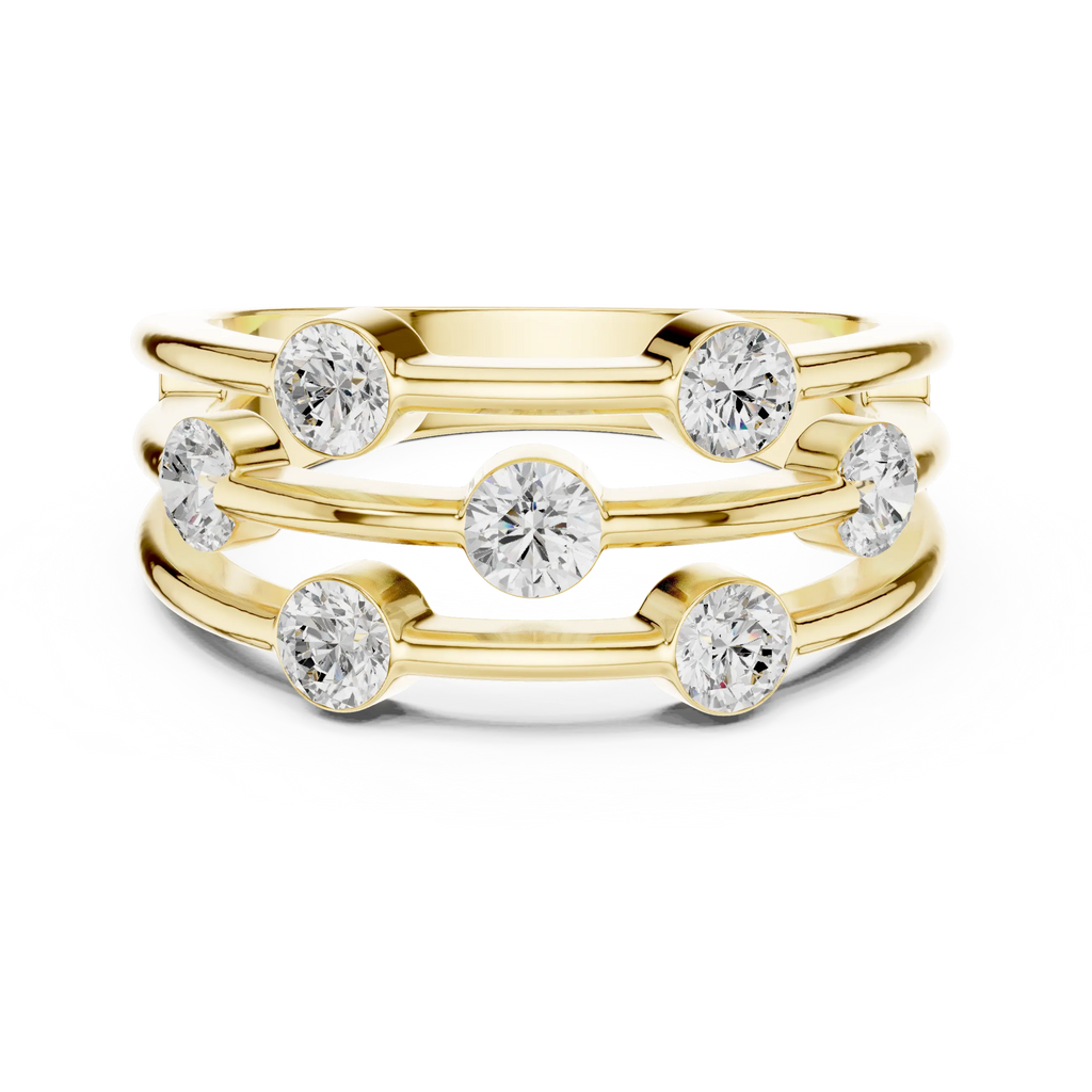 10K White Gold Multi-Row Bezel Diamond Statement Ring
