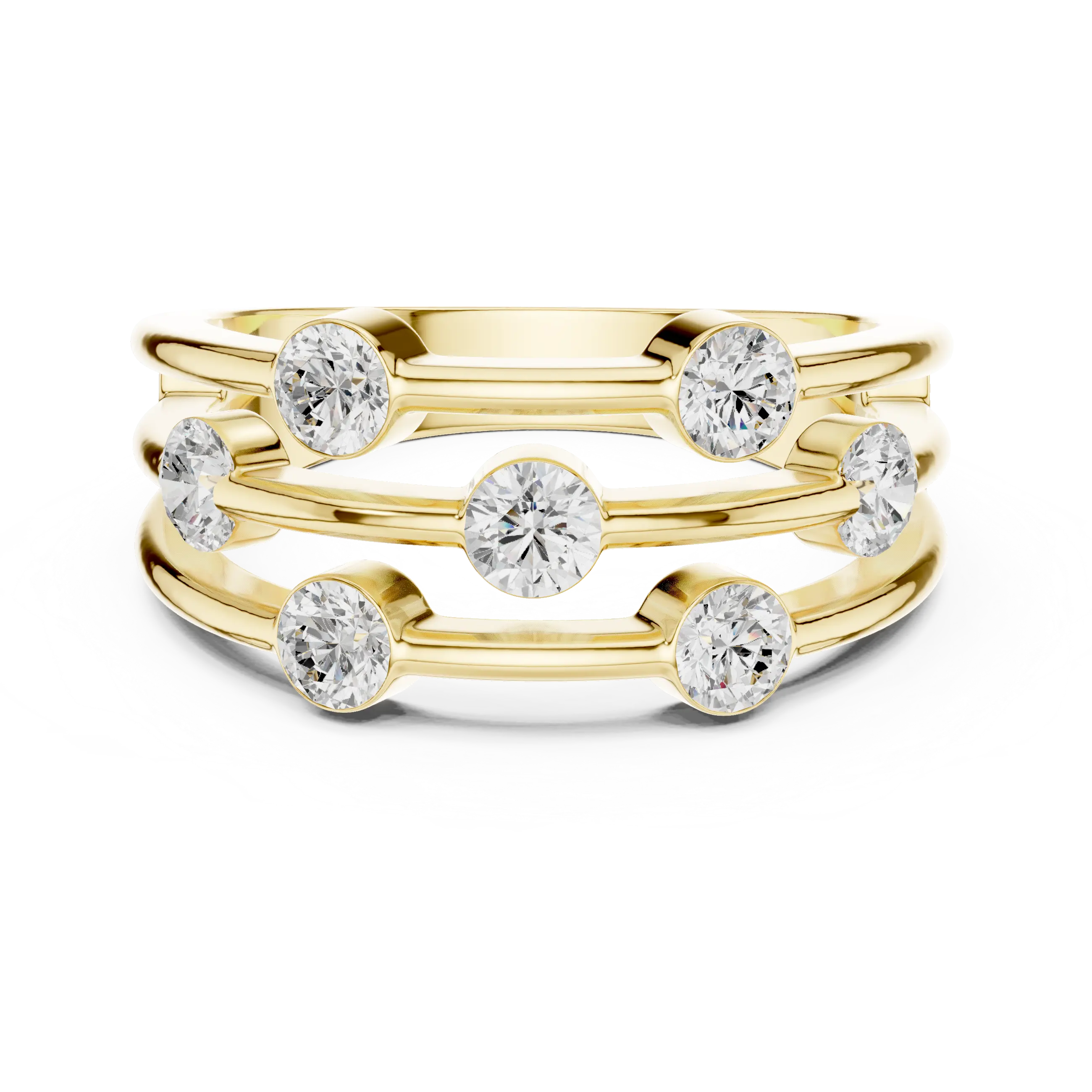 10K White Gold Multi-Row Bezel Diamond Statement Ring