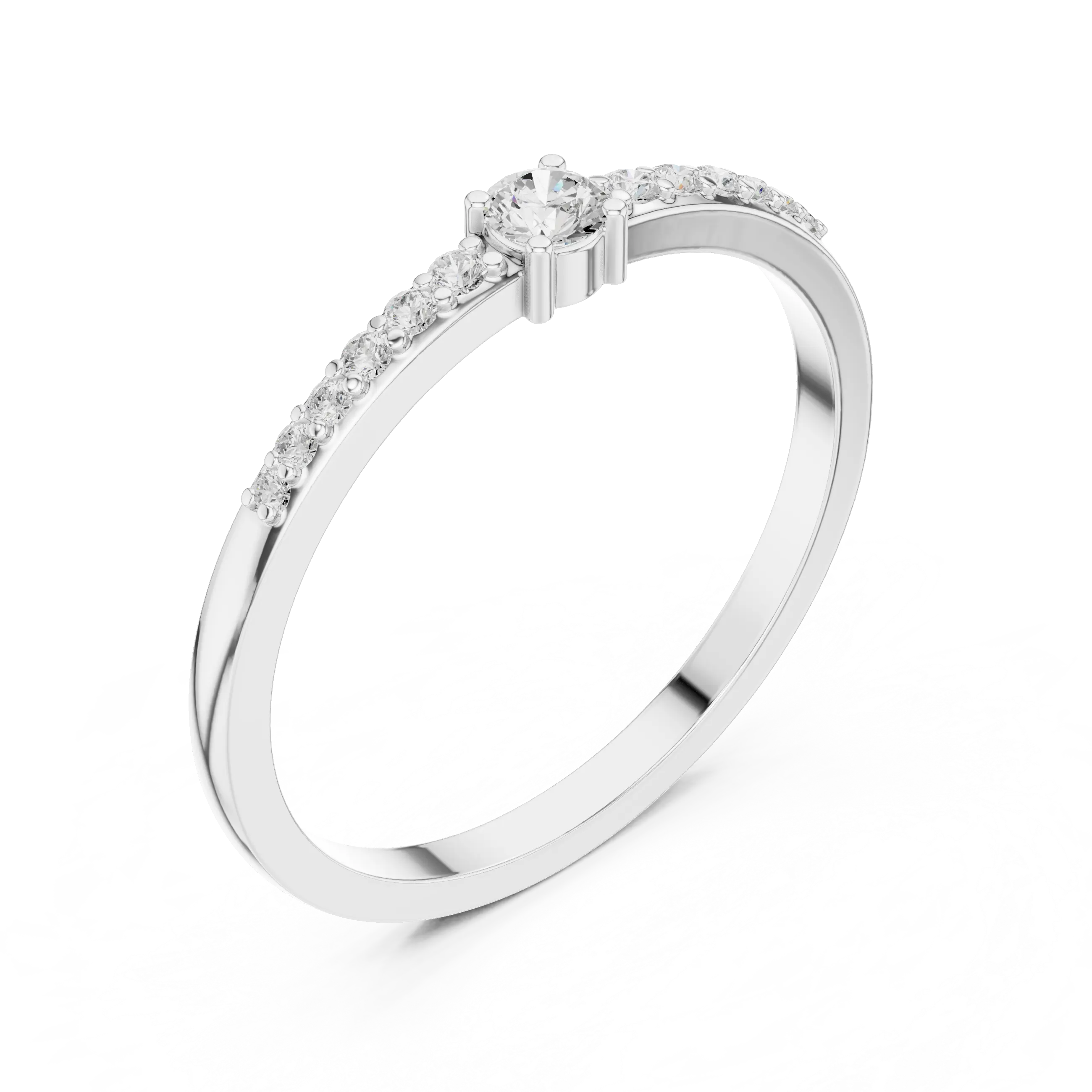 14K White Gold Petite Round Diamond Classic Pavé Accent Stacking Band