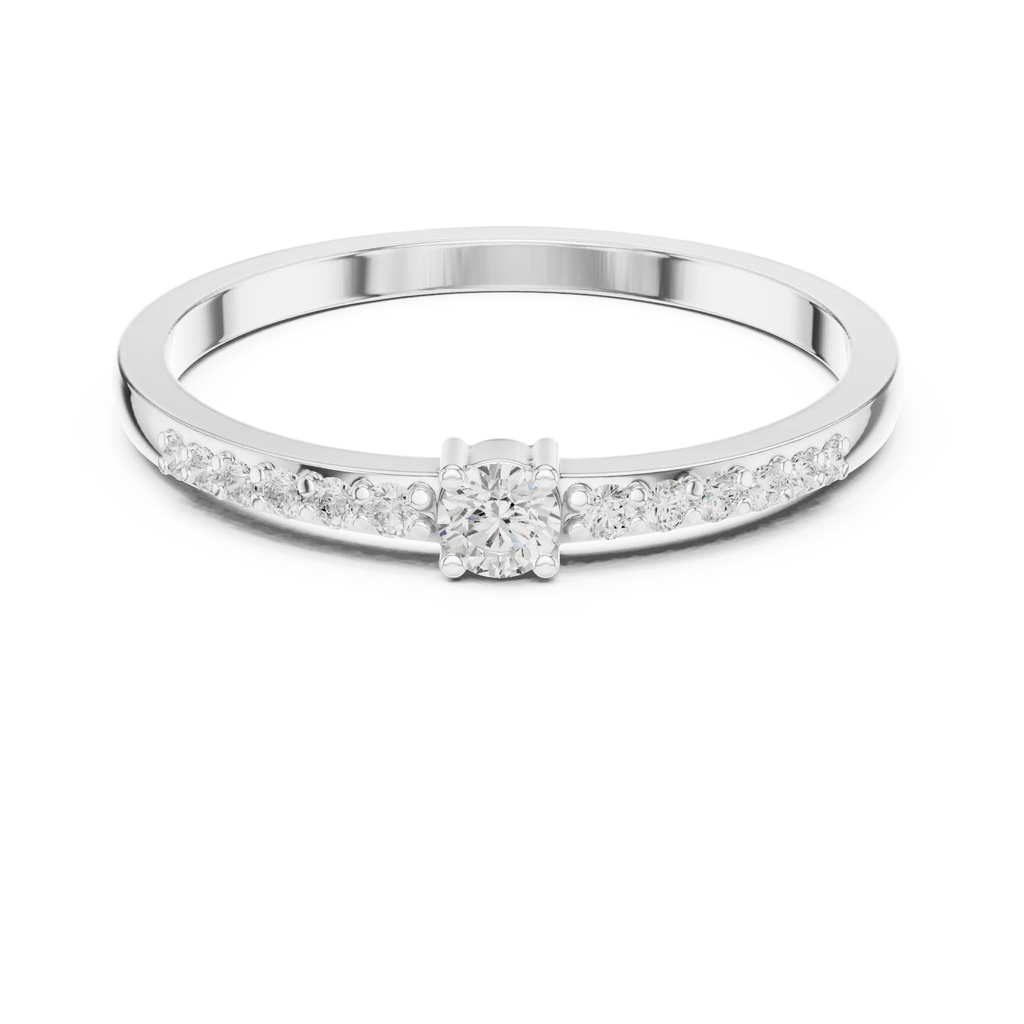 14K White Gold Petite Round Diamond Classic Pavé Accent Stacking Band