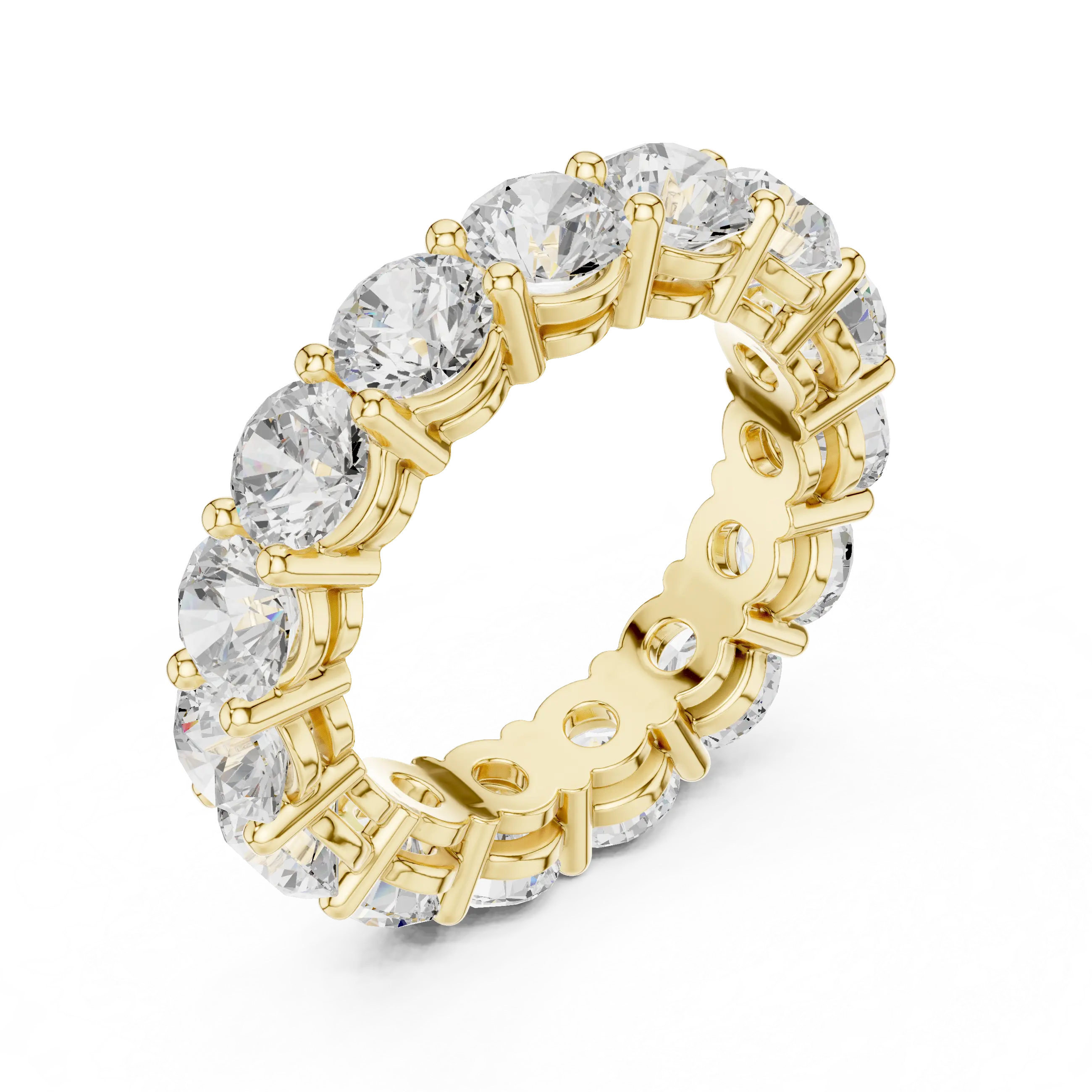 18K Yellow Gold Grand Round Moissanite Diamond Eternity Band