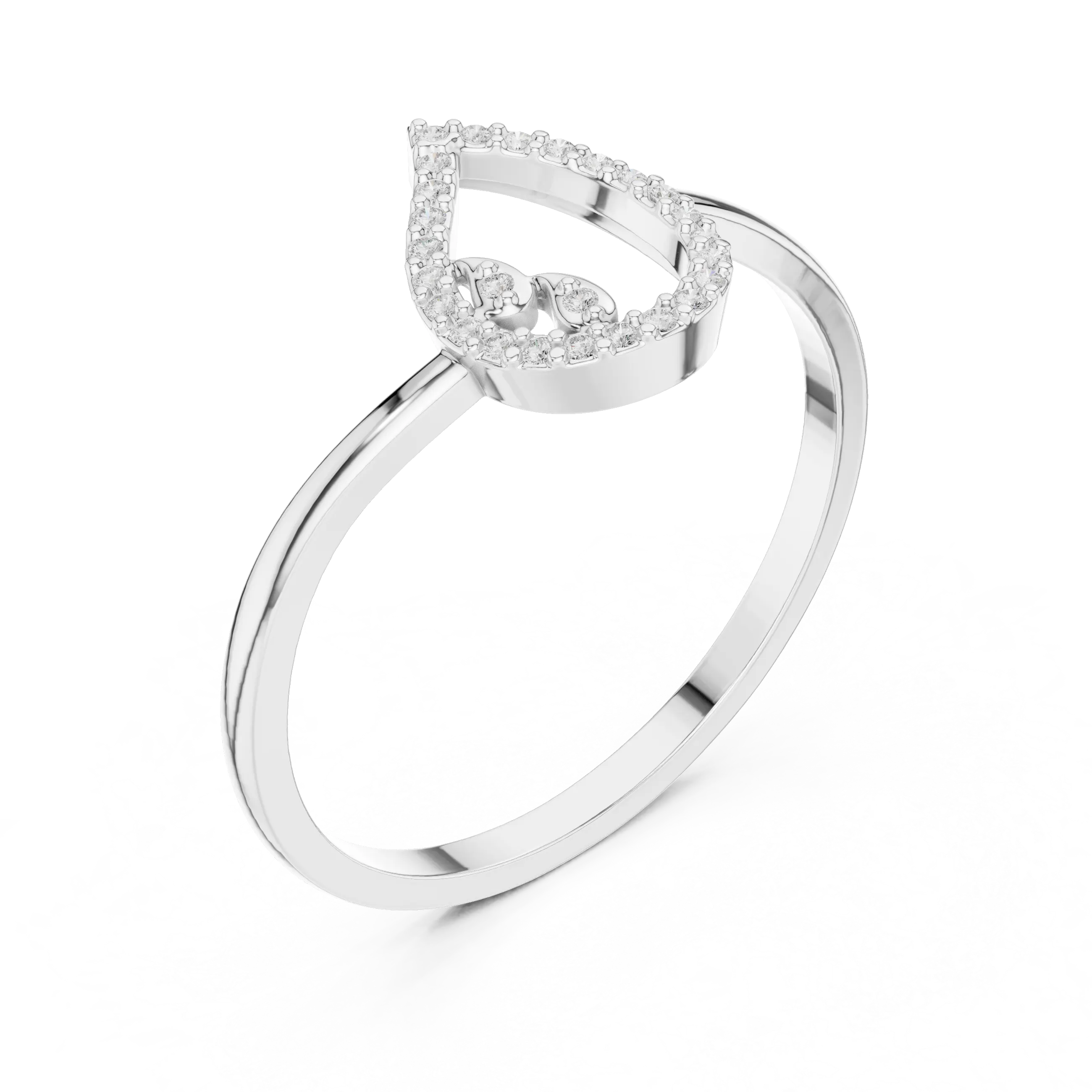 10K White Gold Pear Outline Diamond Outline Stacking Ring