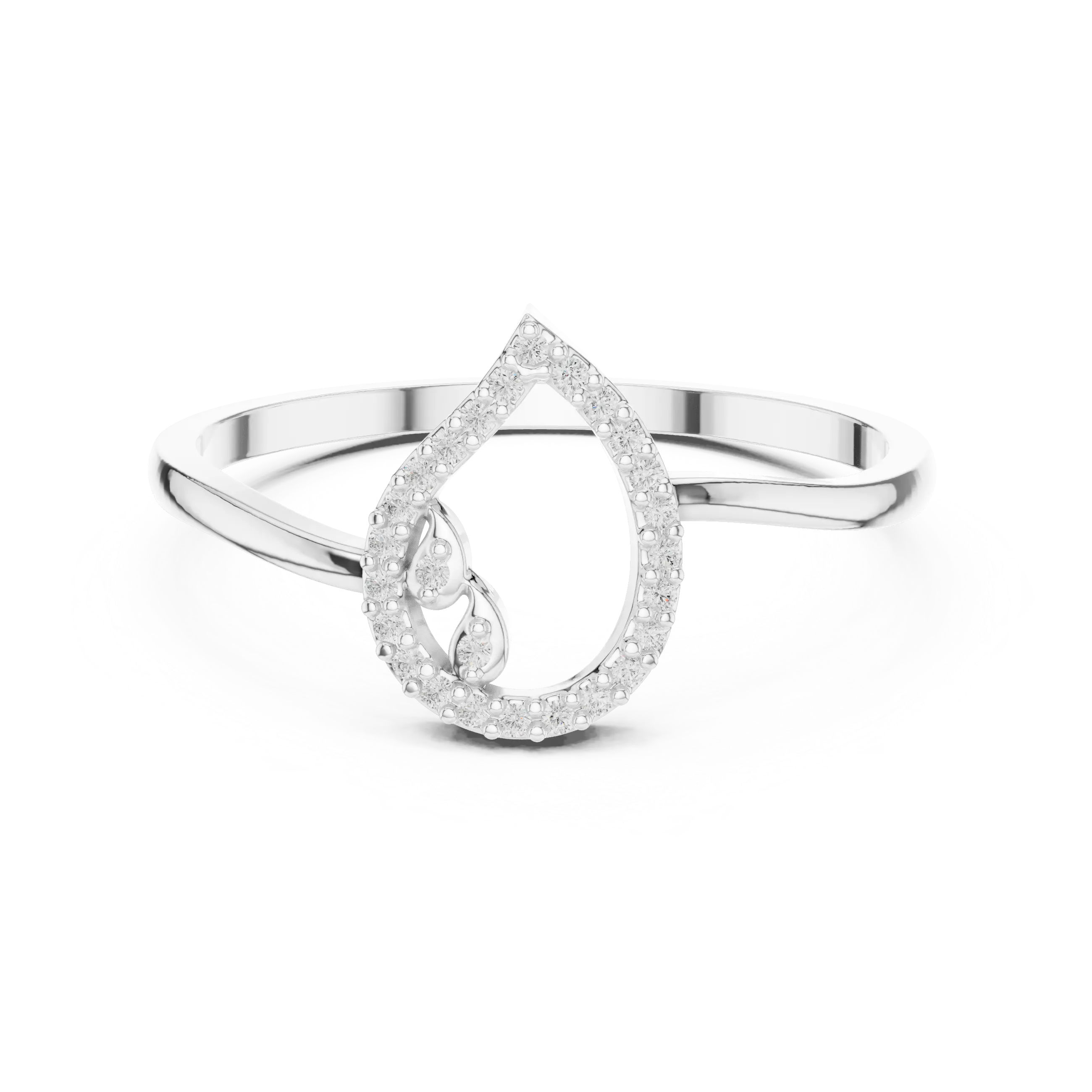 10K White Gold Pear Outline Diamond Outline Stacking Ring
