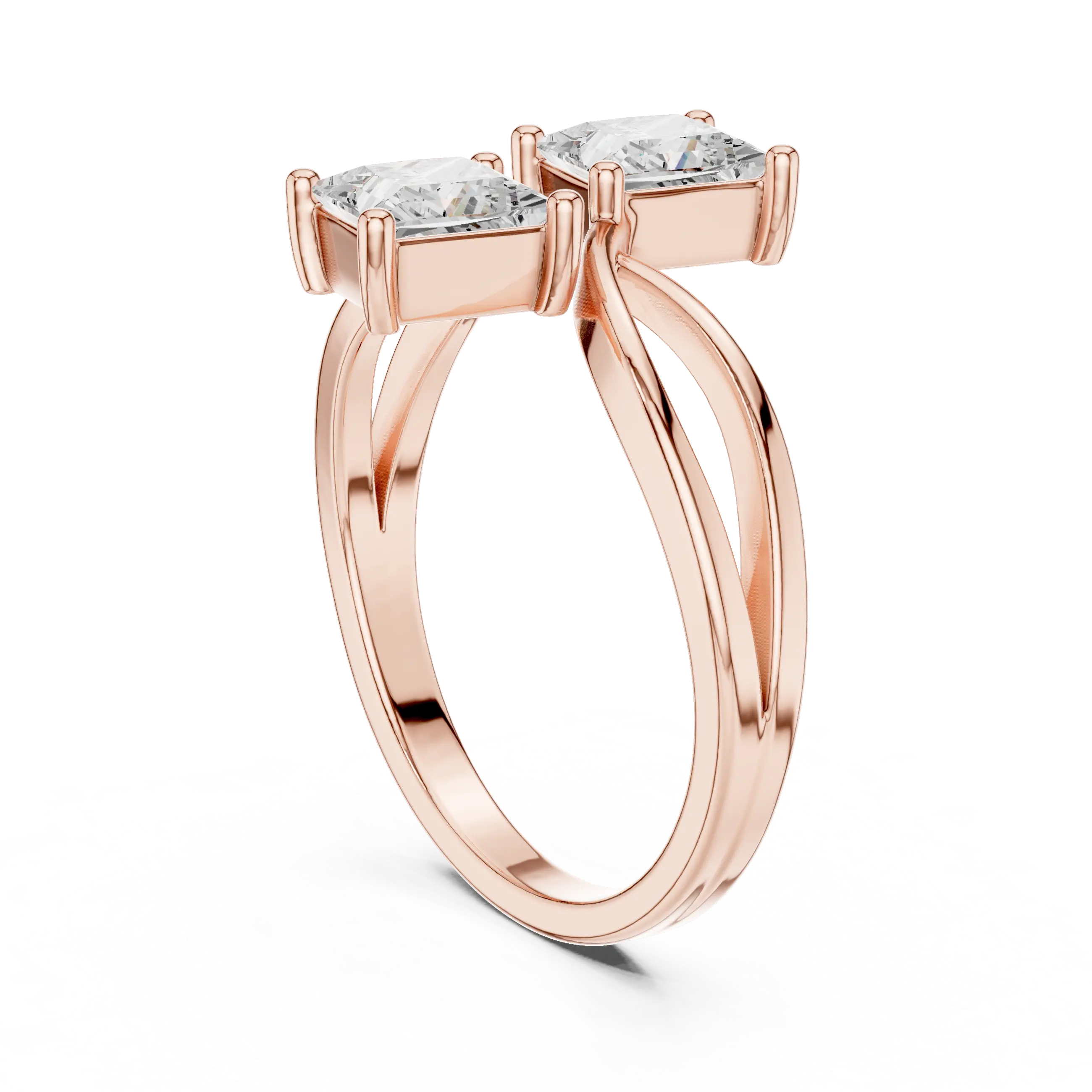 14K Rose Gold Dual Princess-Cut Diamond Bypass Ring