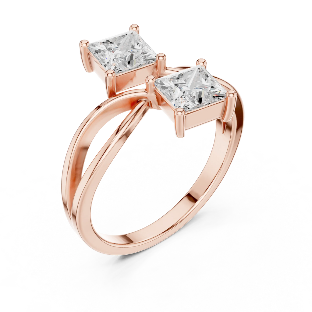14K Rose Gold Dual Princess-Cut Diamond Bypass Ring