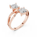 14K Rose Gold Dual Princess-Cut Diamond Bypass Ring