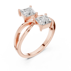 14K Rose Gold Dual Princess-Cut Diamond Bypass Ring