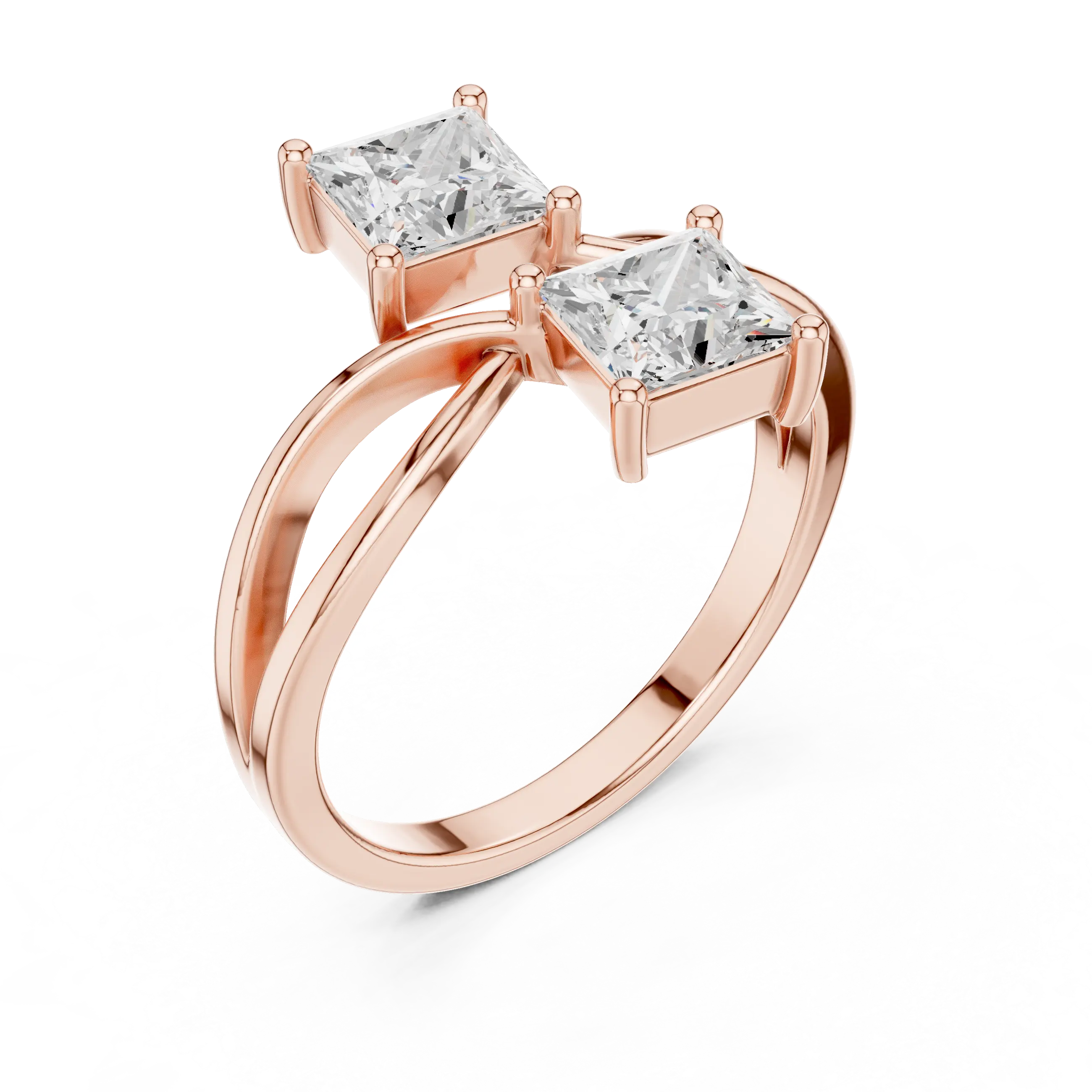 14K Rose Gold Dual Princess-Cut Diamond Bypass Ring