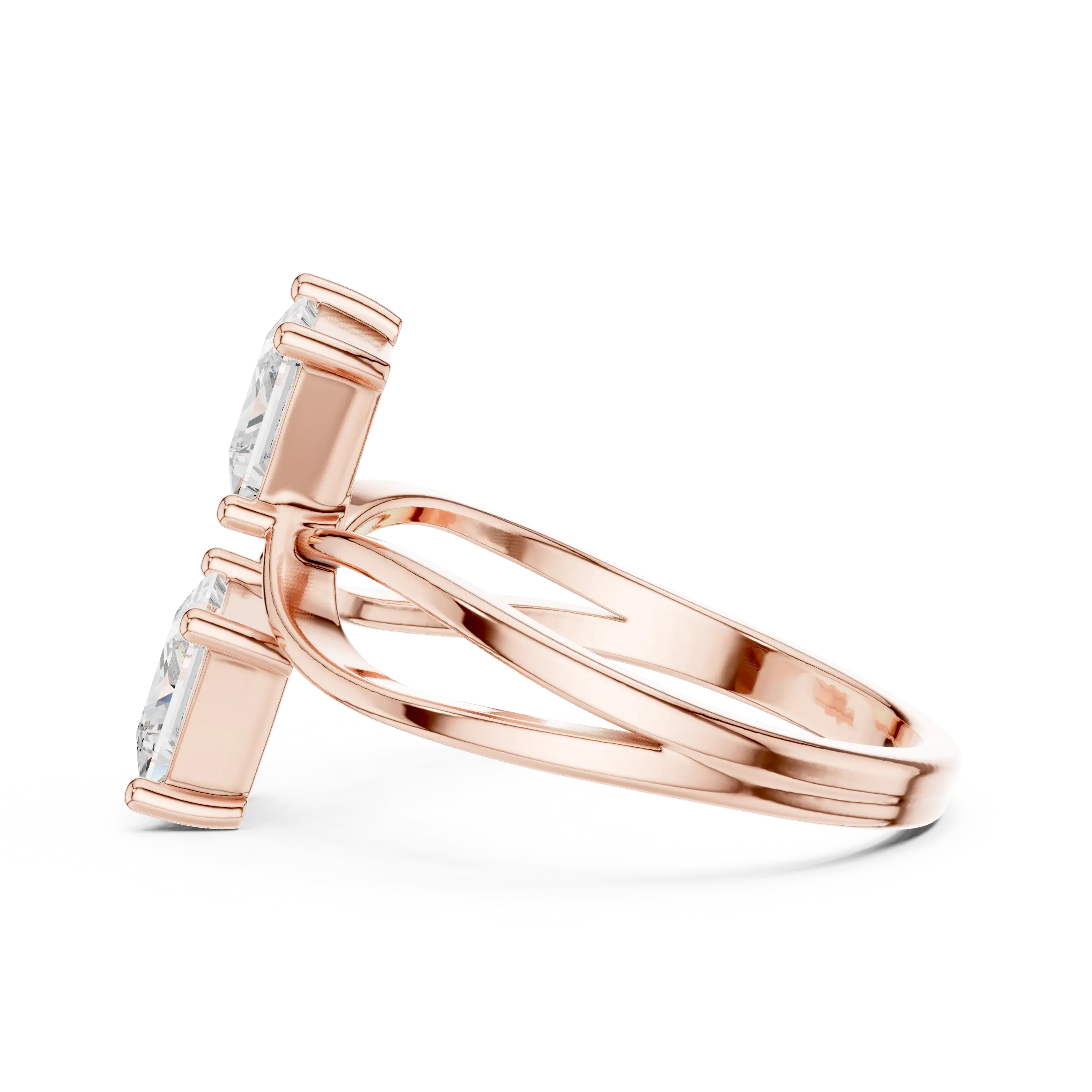 14K Rose Gold Dual Princess-Cut Diamond Bypass Ring