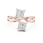 14K Rose Gold Dual Princess-Cut Diamond Bypass Ring