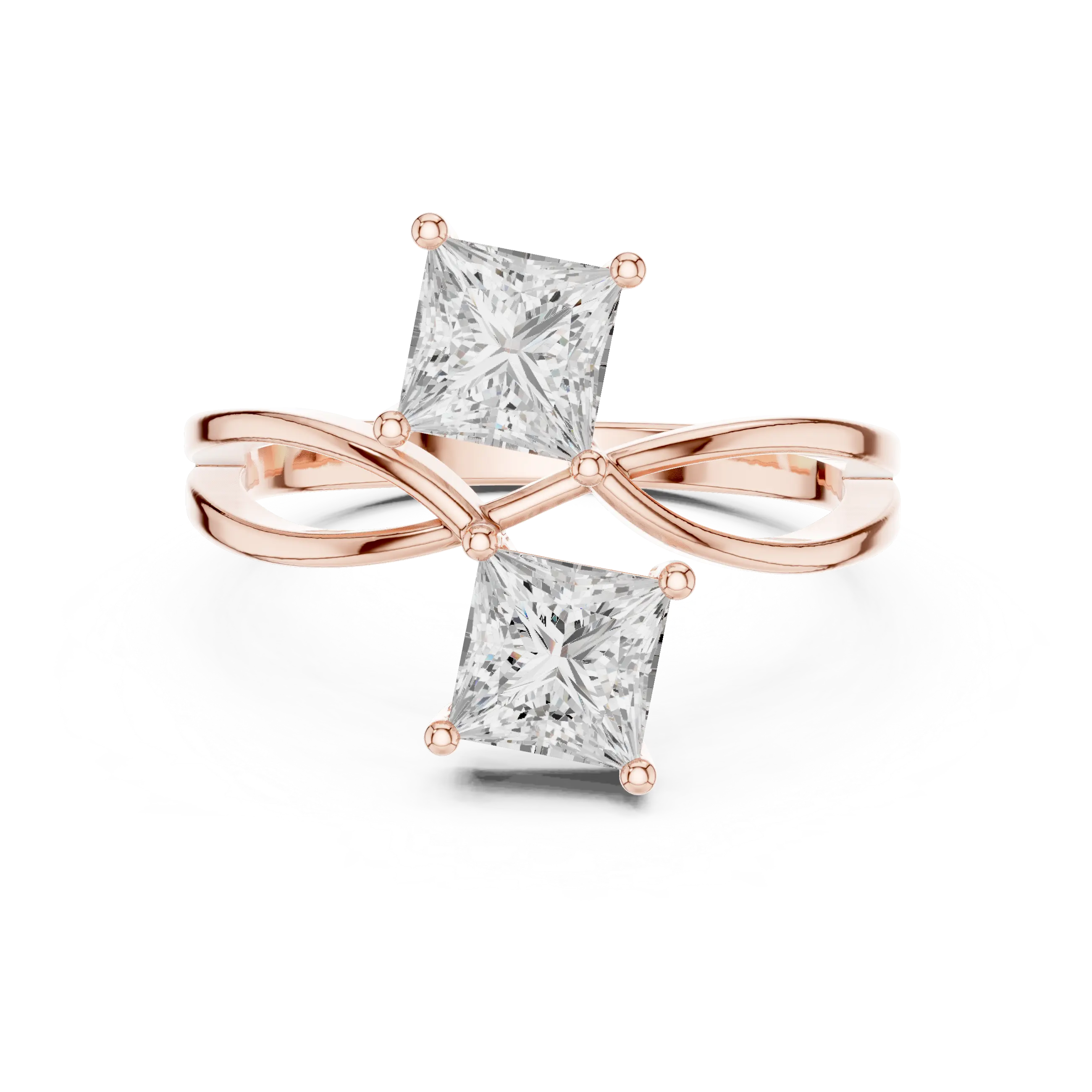 14K Rose Gold Dual Princess-Cut Diamond Bypass Ring