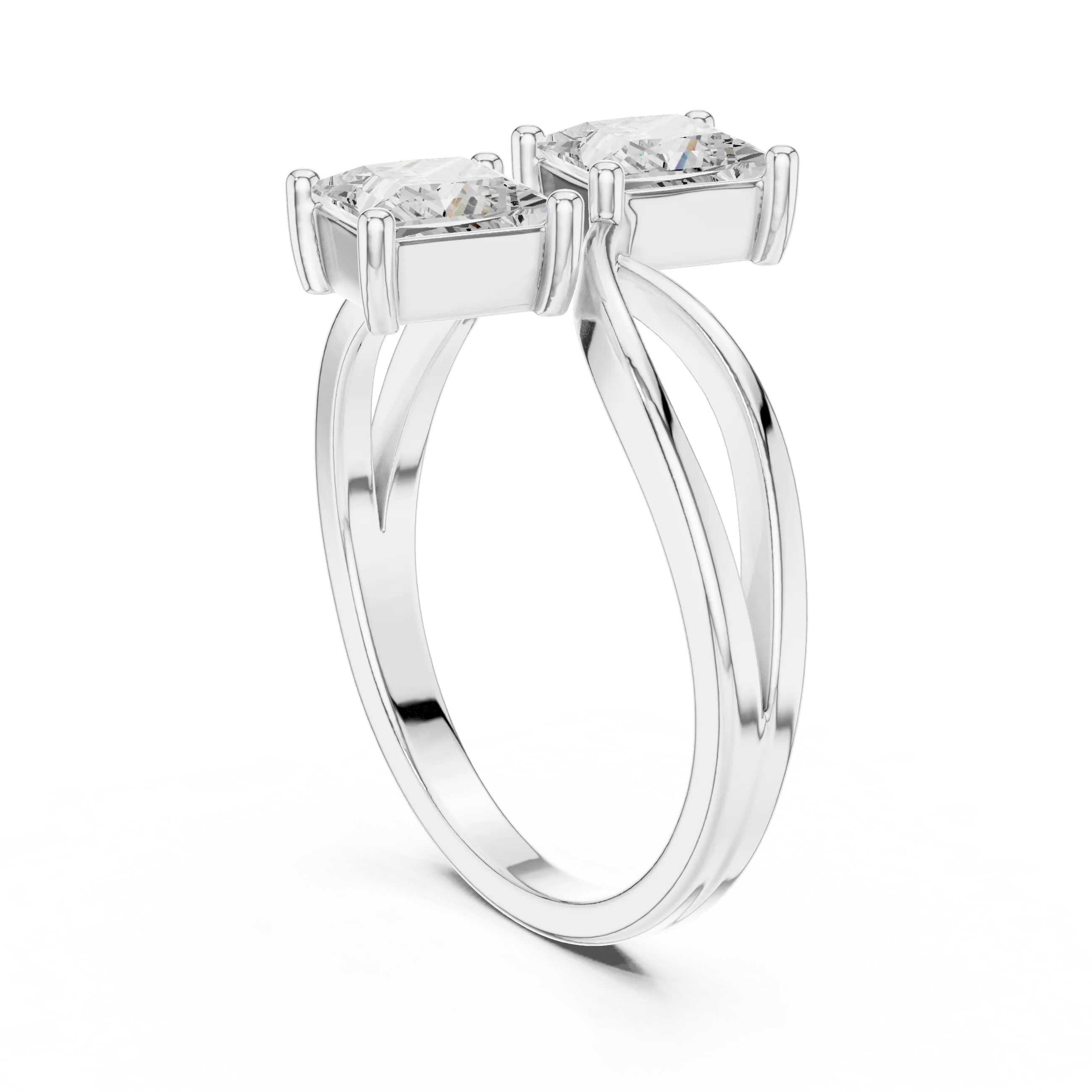 14K Rose Gold Dual Princess-Cut Diamond Bypass Ring