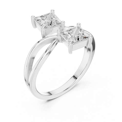 14K Rose Gold Dual Princess-Cut Diamond Bypass Ring