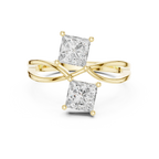 14K Rose Gold Dual Princess-Cut Diamond Bypass Ring