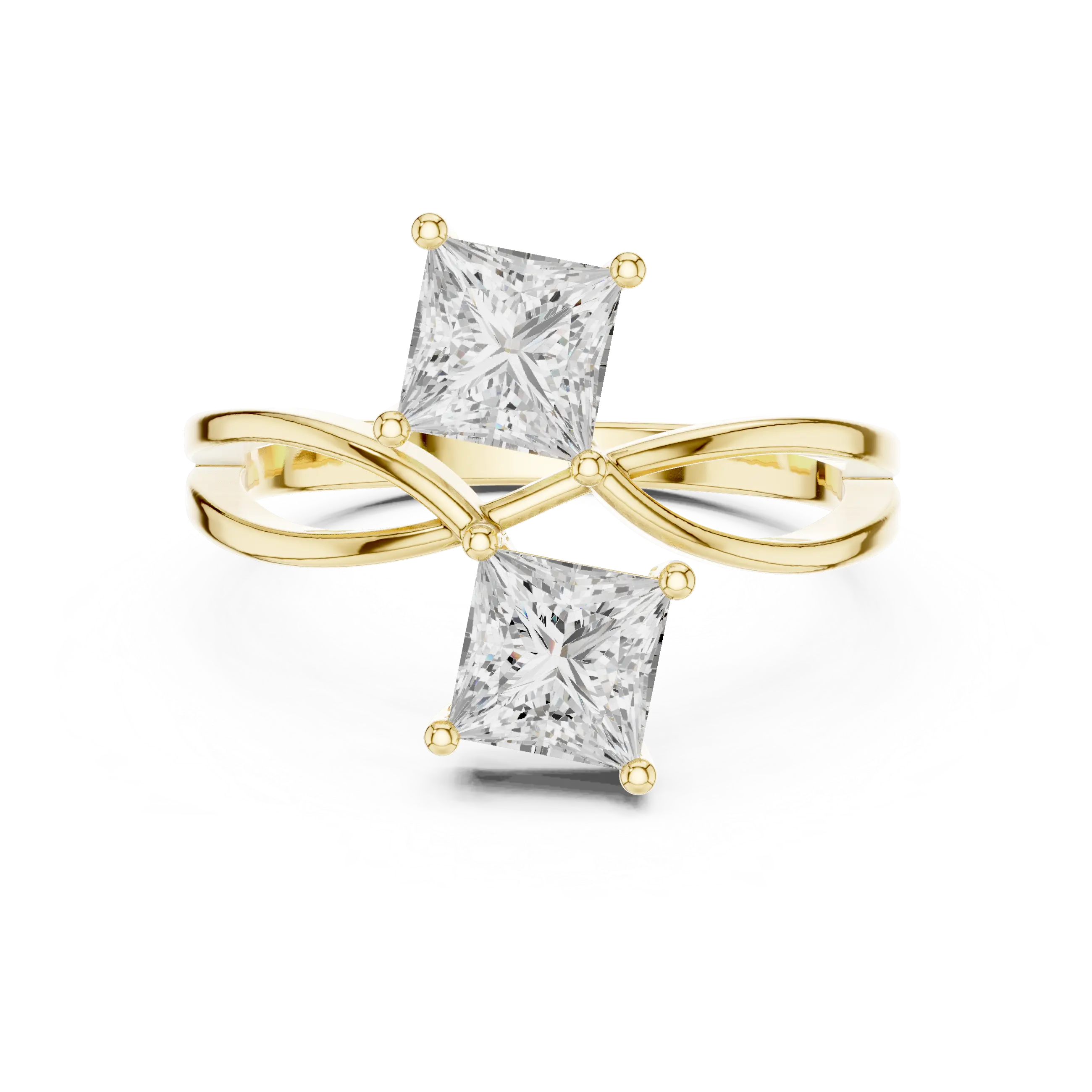 14K Rose Gold Dual Princess-Cut Diamond Bypass Ring