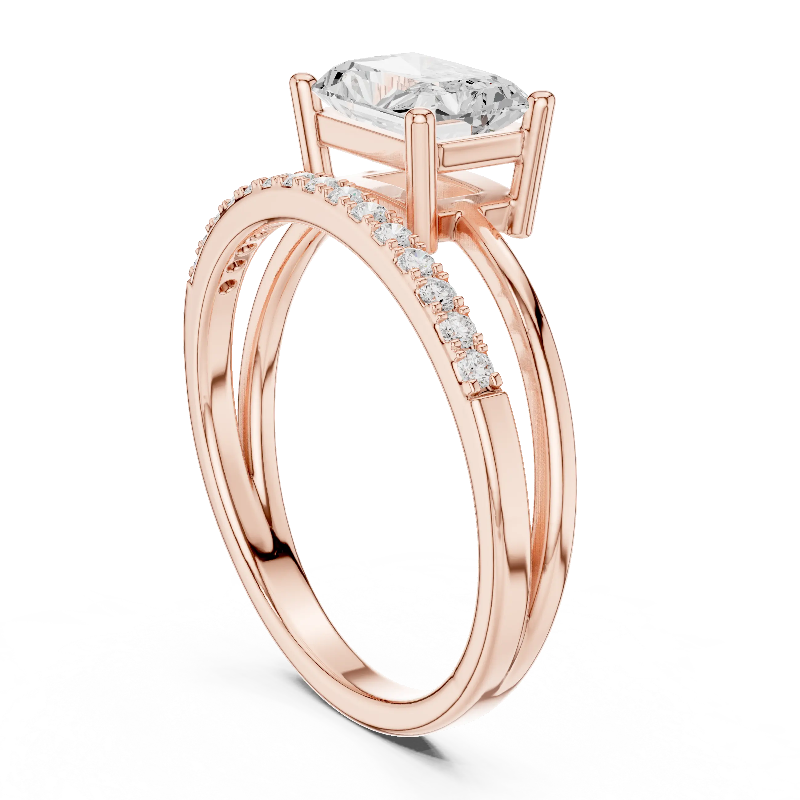 18K Yellow Gold Radiant-Cut Diamond Bypass Engagement Ring