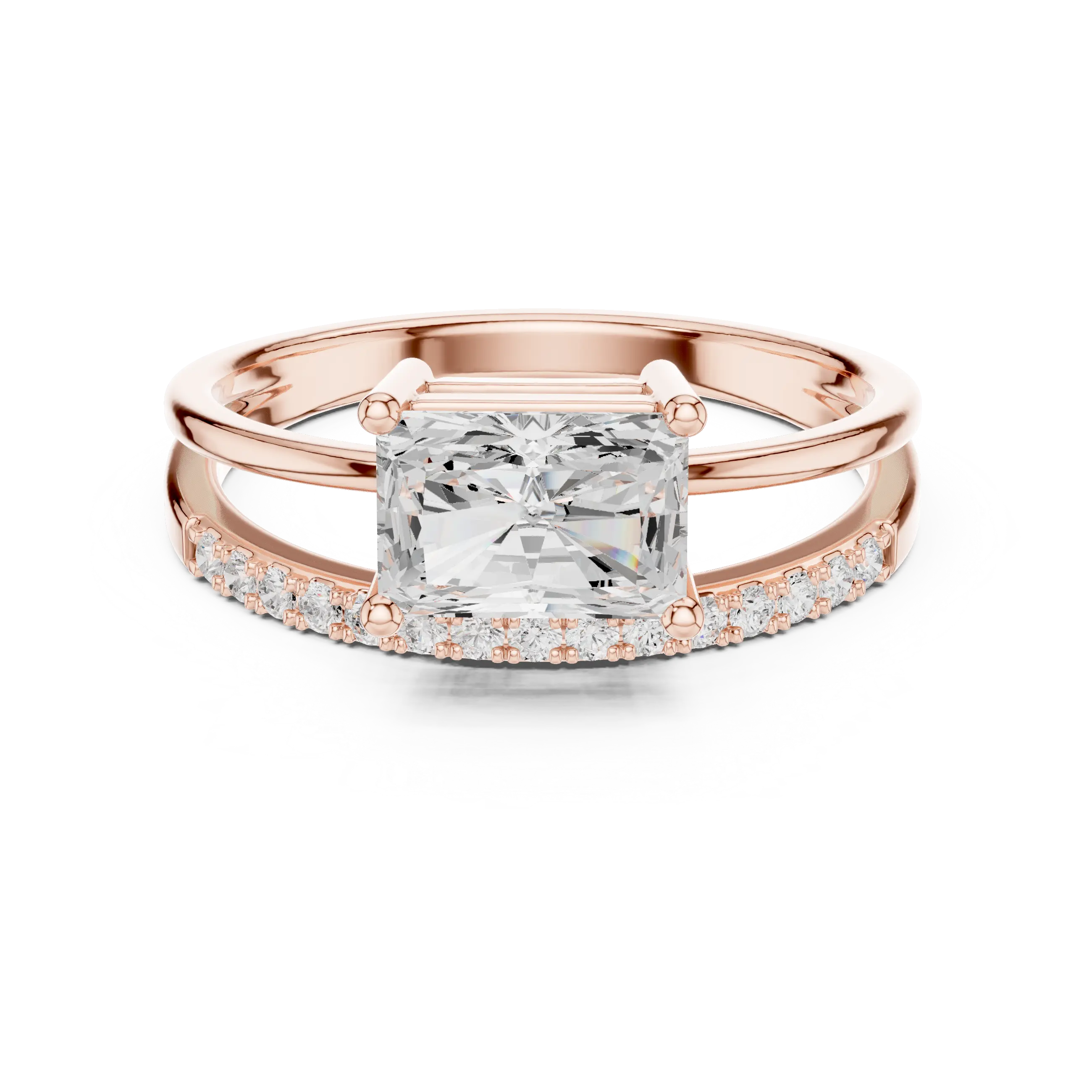18K Yellow Gold Radiant-Cut Diamond Bypass Engagement Ring