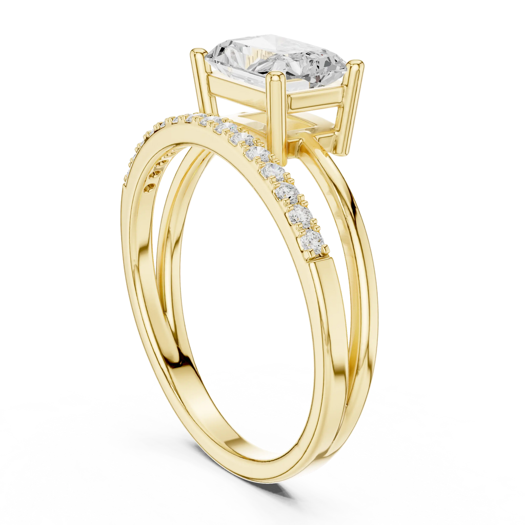 18K Yellow Gold Radiant-Cut Diamond Bypass Engagement Ring