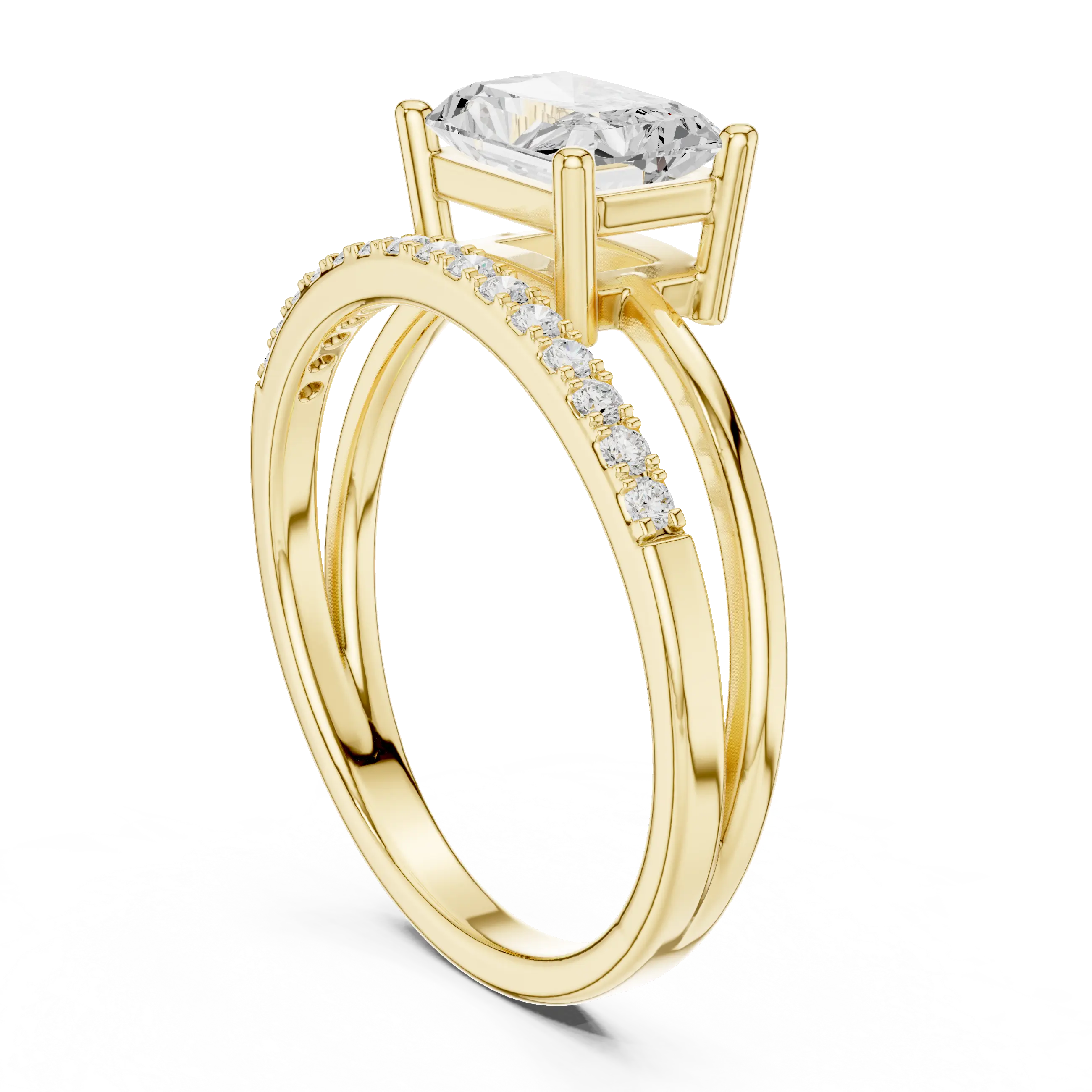 18K Yellow Gold Radiant-Cut Diamond Bypass Engagement Ring
