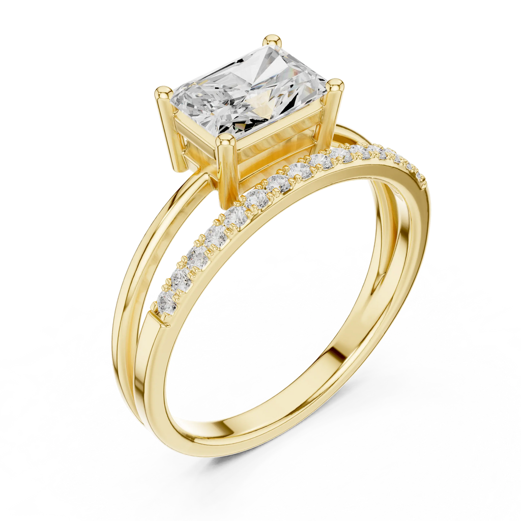 18K Yellow Gold Radiant-Cut Diamond Bypass Engagement Ring