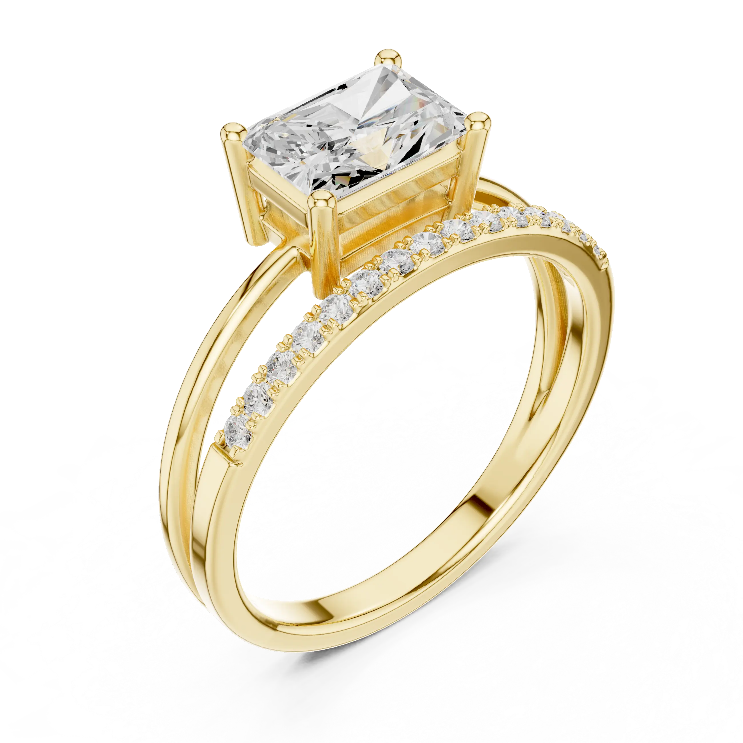 18K Yellow Gold Radiant-Cut Diamond Bypass Engagement Ring