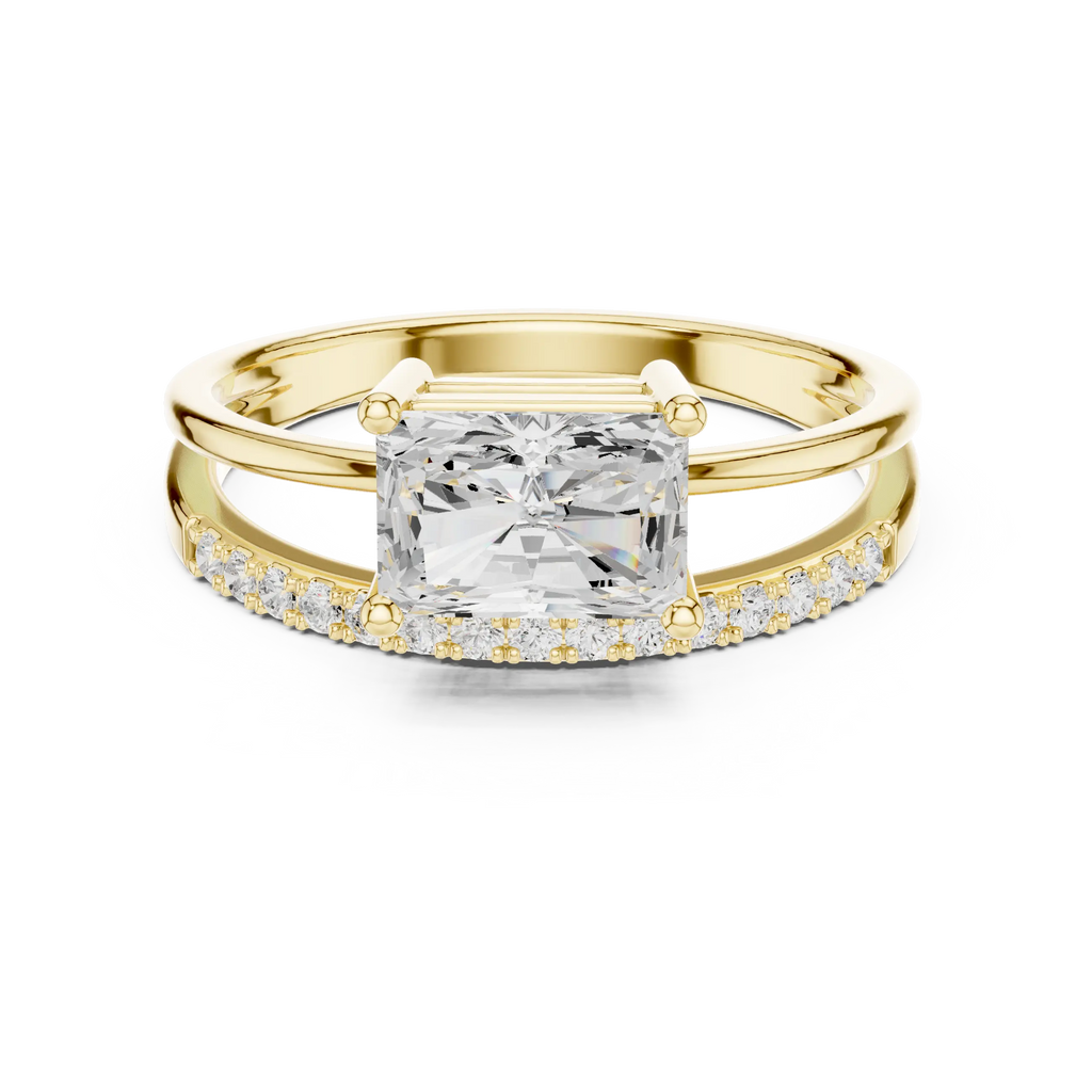 18K Yellow Gold Radiant-Cut Diamond Bypass Engagement Ring