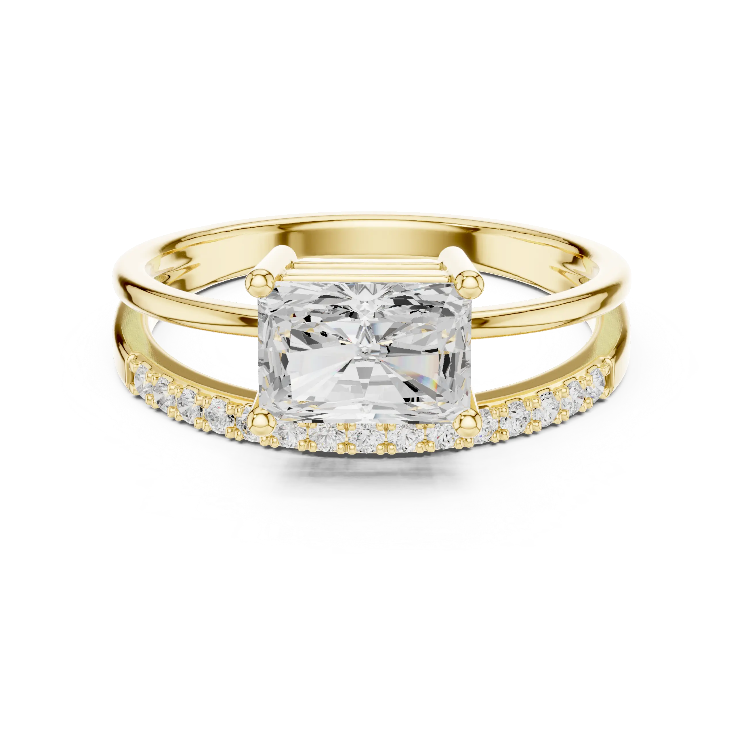 18K Yellow Gold Radiant-Cut Diamond Bypass Engagement Ring