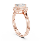 14K Rose Gold Emerald-Cut Diamond Radiant Halo Engagement Ring
