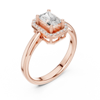 14K Rose Gold Emerald-Cut Diamond Radiant Halo Engagement Ring