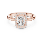 14K Rose Gold Emerald-Cut Diamond Radiant Halo Engagement Ring