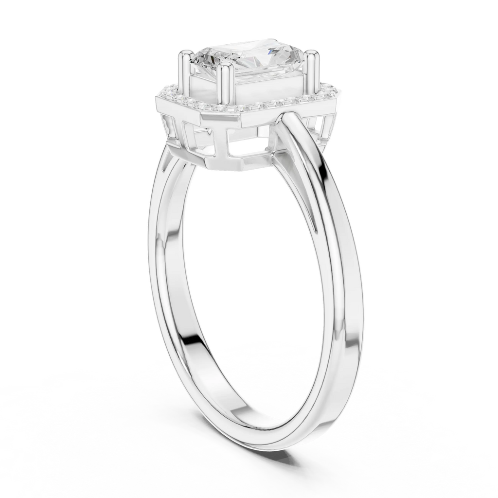 14K Rose Gold Emerald-Cut Diamond Radiant Halo Engagement Ring