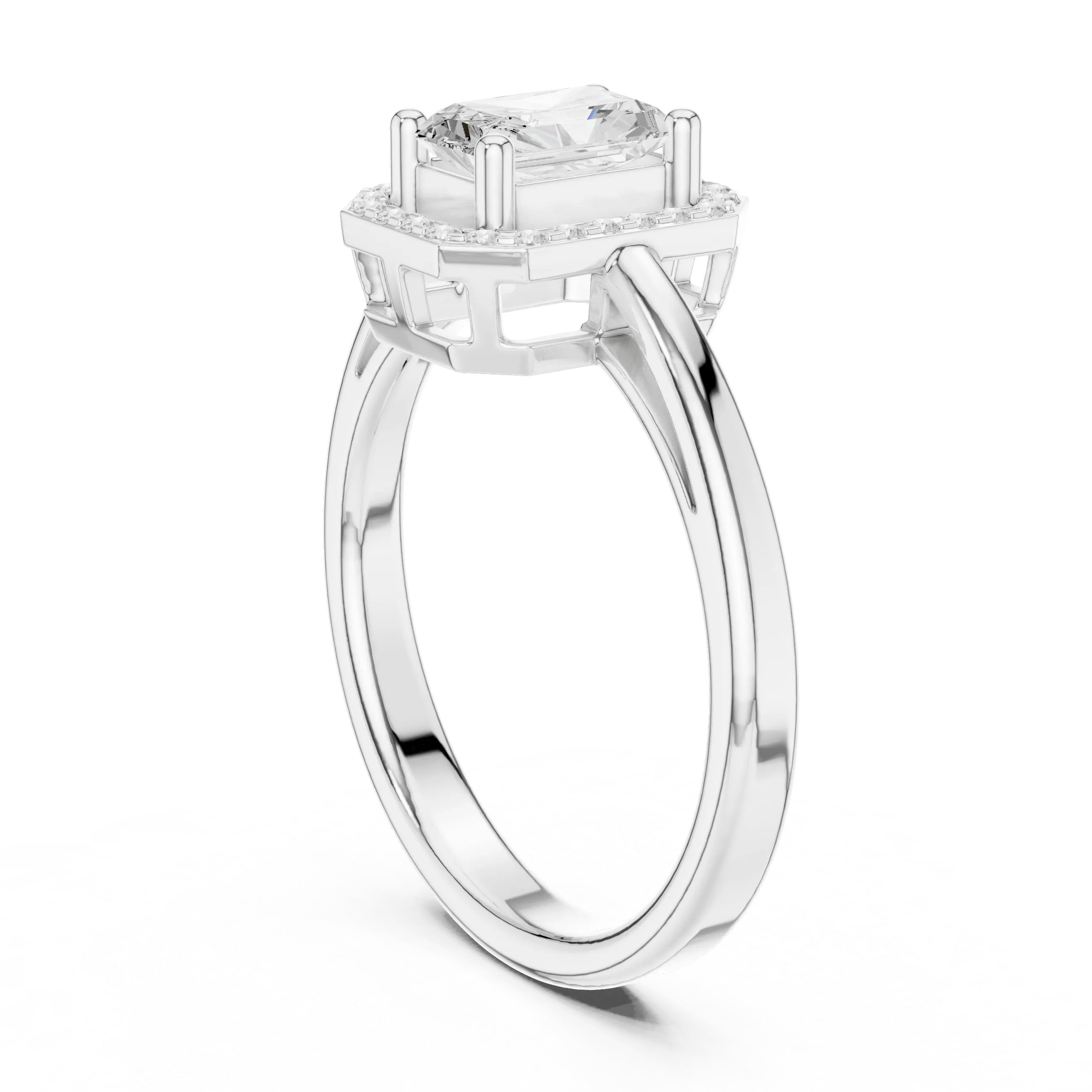 14K Rose Gold Emerald-Cut Diamond Radiant Halo Engagement Ring