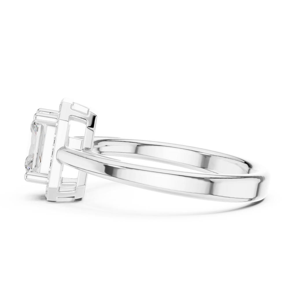 14K Rose Gold Emerald-Cut Diamond Radiant Halo Engagement Ring