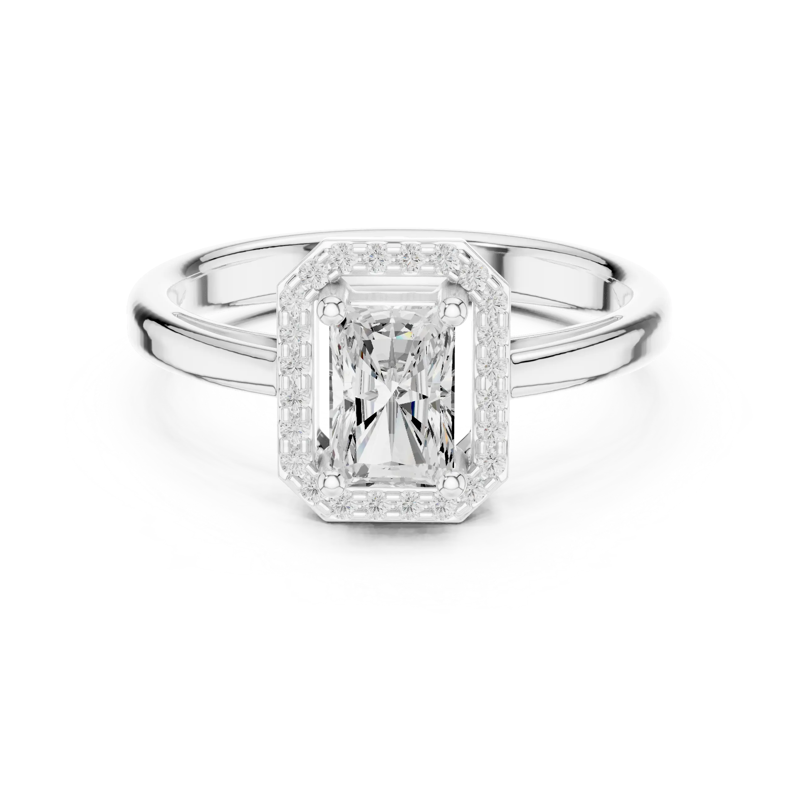 14K Rose Gold Emerald-Cut Diamond Radiant Halo Engagement Ring
