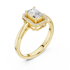 14K Rose Gold Emerald-Cut Diamond Radiant Halo Engagement Ring