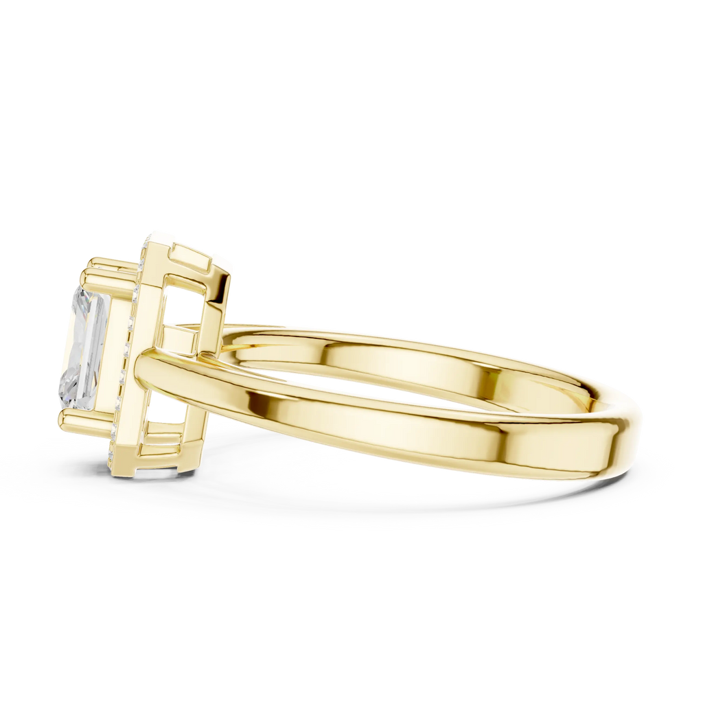 14K Rose Gold Emerald-Cut Diamond Radiant Halo Engagement Ring