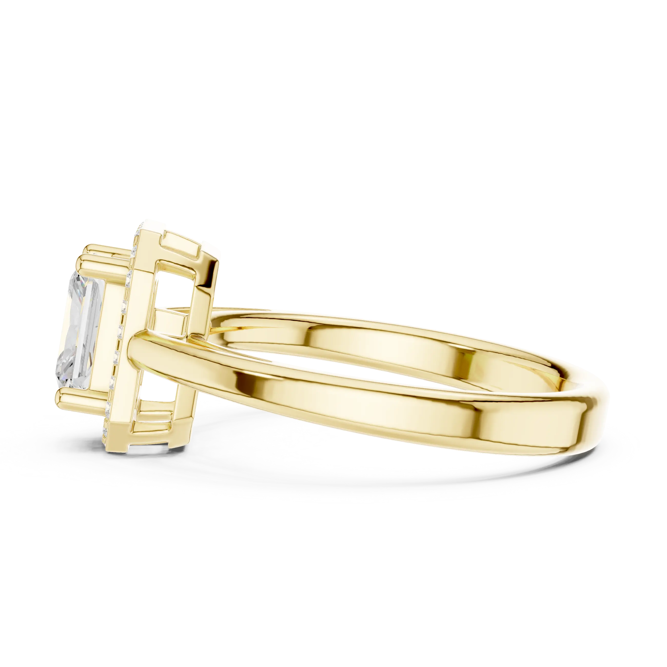 14K Rose Gold Emerald-Cut Diamond Radiant Halo Engagement Ring