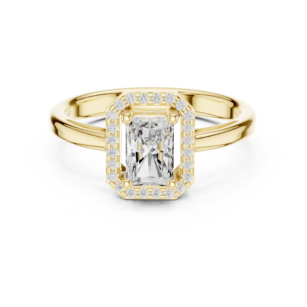 14K Rose Gold Emerald-Cut Diamond Radiant Halo Engagement Ring