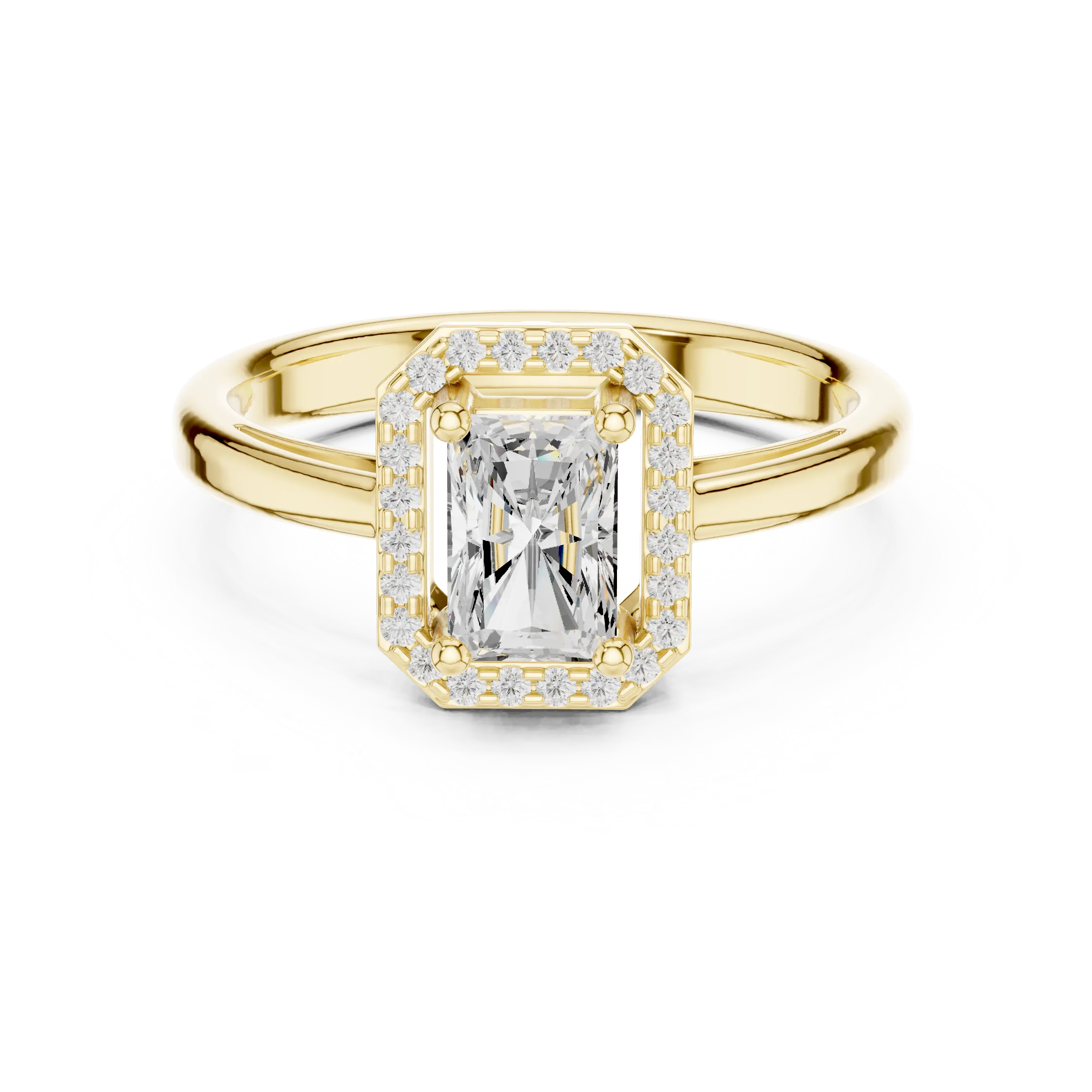 14K Rose Gold Emerald-Cut Diamond Radiant Halo Engagement Ring