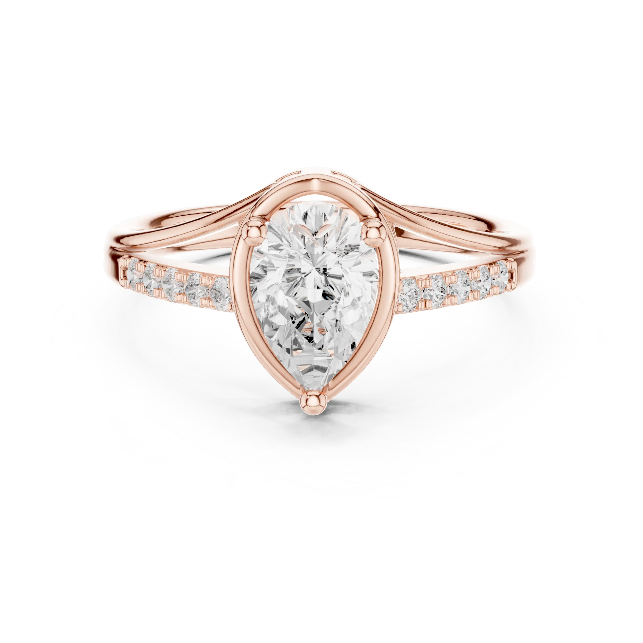 18K White Gold Pear-Cut Diamond Split Shank Engagement Ring