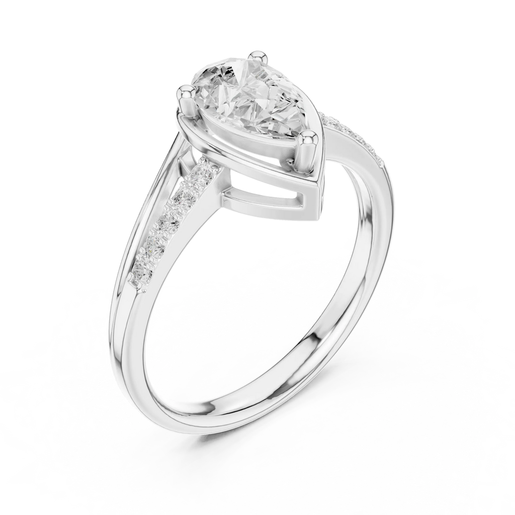 18K White Gold Pear-Cut Diamond Split Shank Engagement Ring