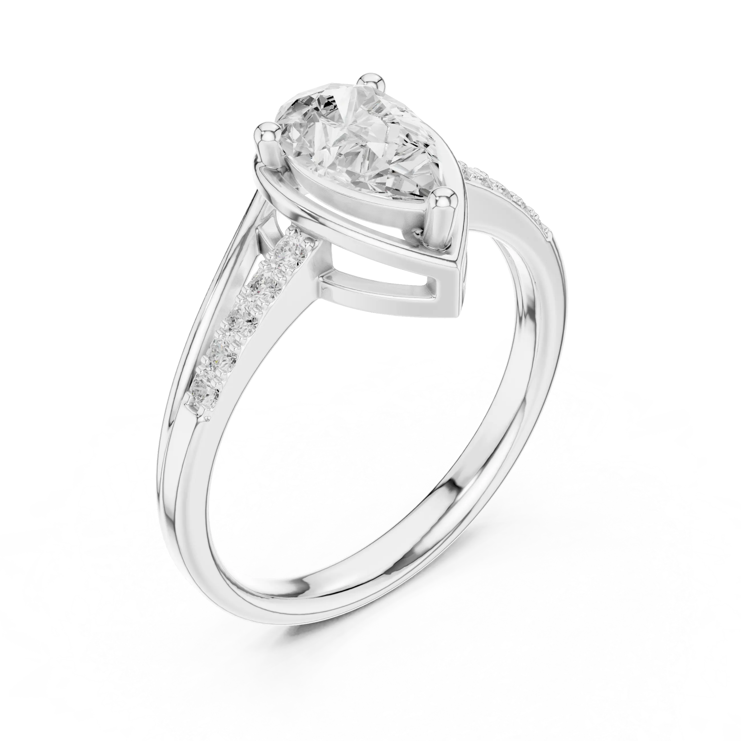 18K White Gold Pear-Cut Diamond Split Shank Engagement Ring